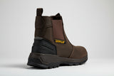 Caterpillar Striver XL S7 brown dealer boot showing elastic side gusset and rear pull tab